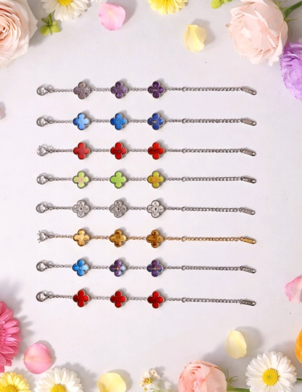 Colorful Clover Charm Bracelets - Assorted Colors. Jewelry Lot $60